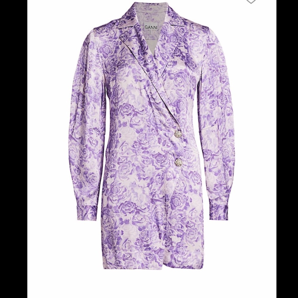 NWT Ganni Long Sleeve Heavy Silk Dress - Picture 4 of 7